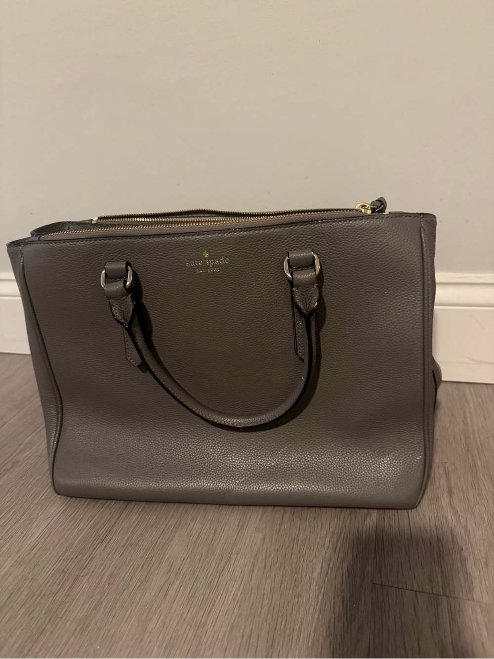 kate spade Gray Pebbled Leather Satchel with Gold Hardware
